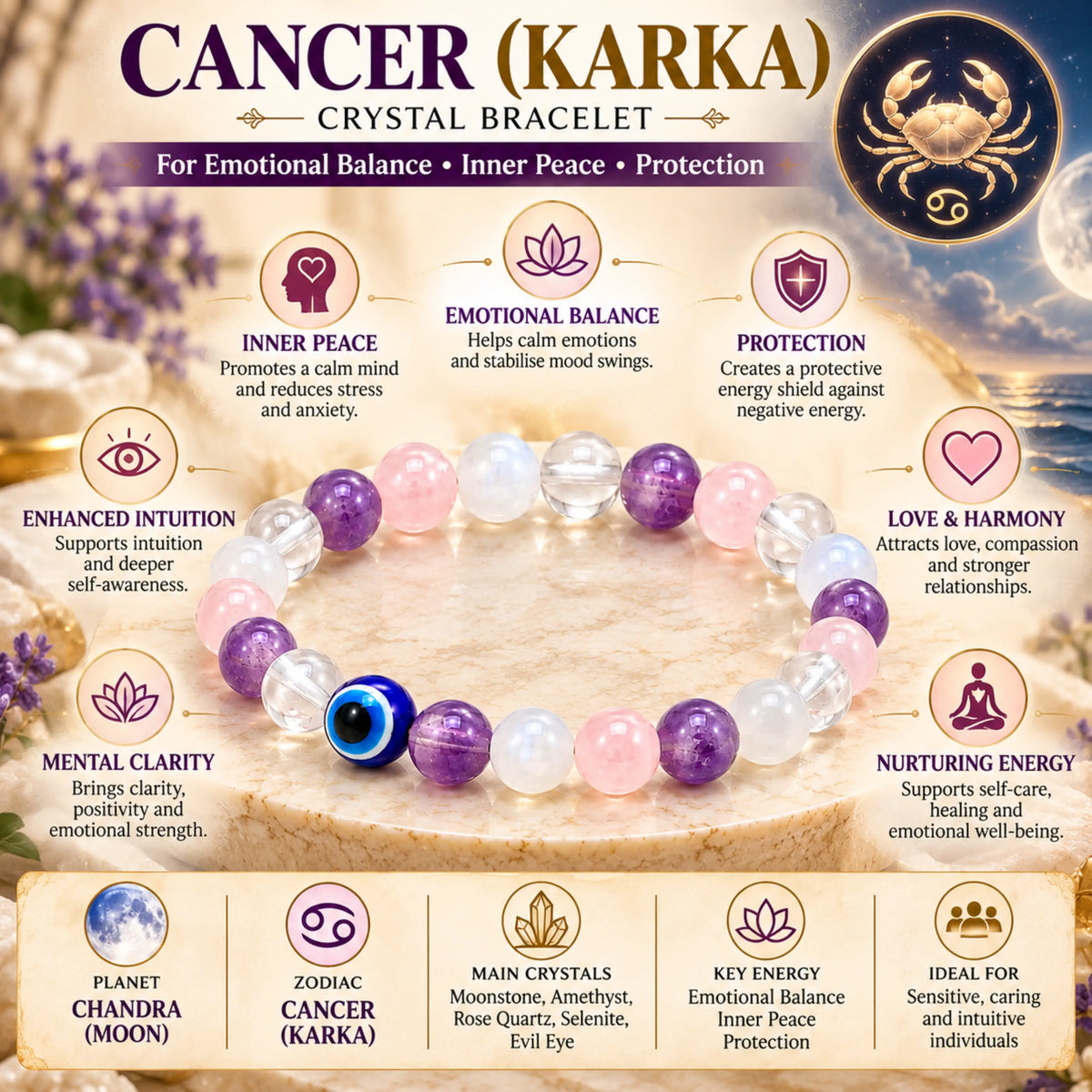 Cancer (Karka) Crystal Bracelet (Govt Lab Certified)