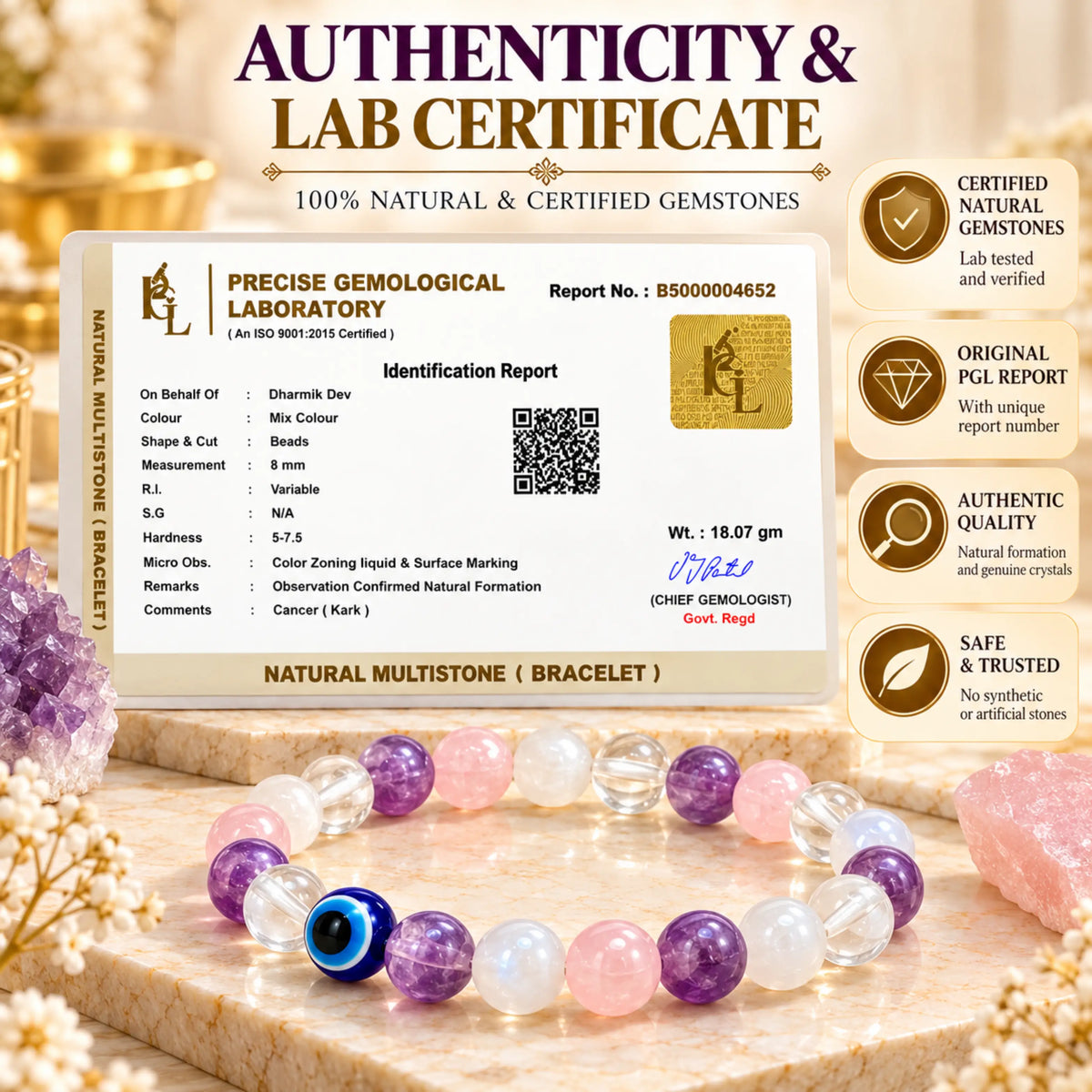 Cancer (Karka) Crystal Bracelet (Govt Lab Certified)