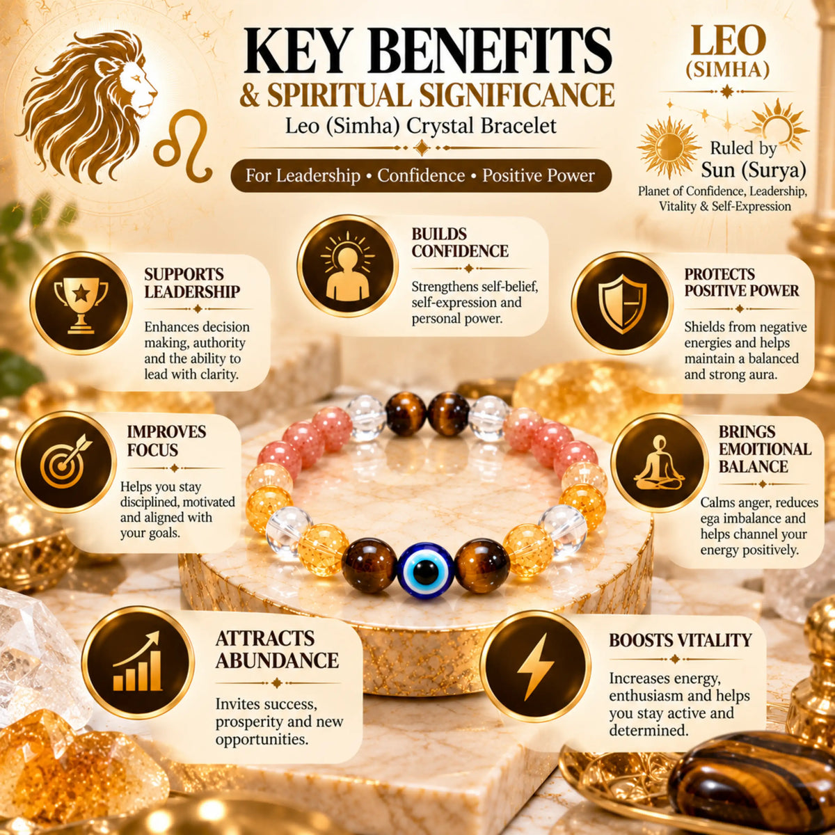 Leo (Simha) Crystal Bracelet (Govt Lab Certified)