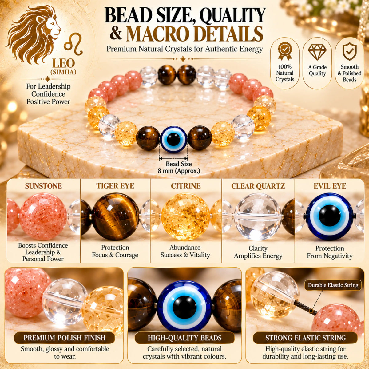 Leo (Simha) Crystal Bracelet (Govt Lab Certified)