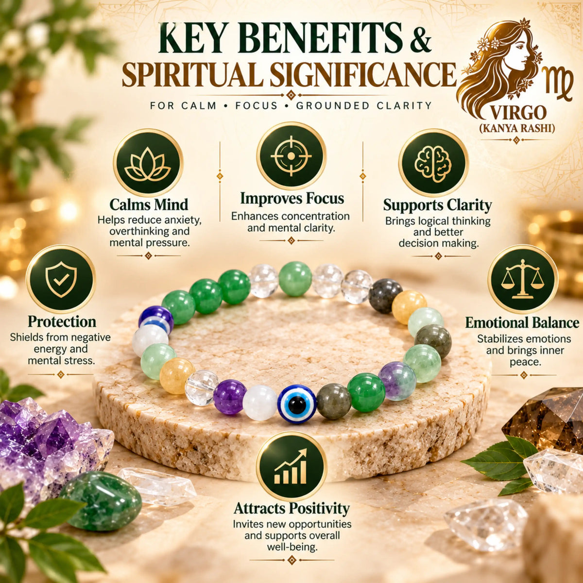 VIRGO (Kanya) Crystal Bracelet (Govt Lab Certified)