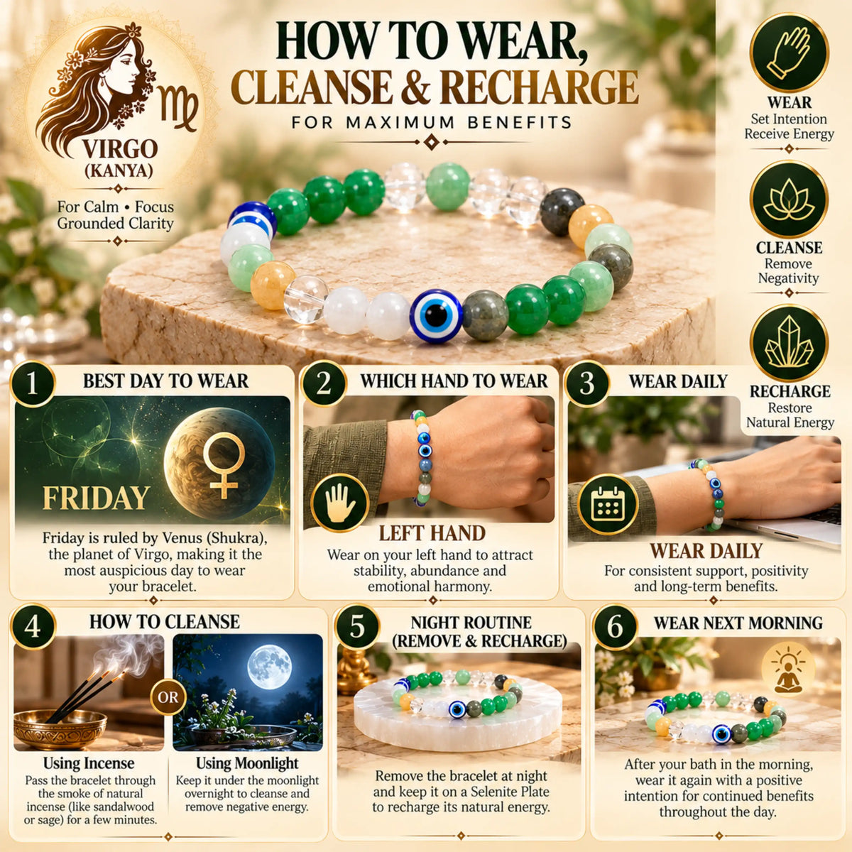 VIRGO (Kanya) Crystal Bracelet (Govt Lab Certified)
