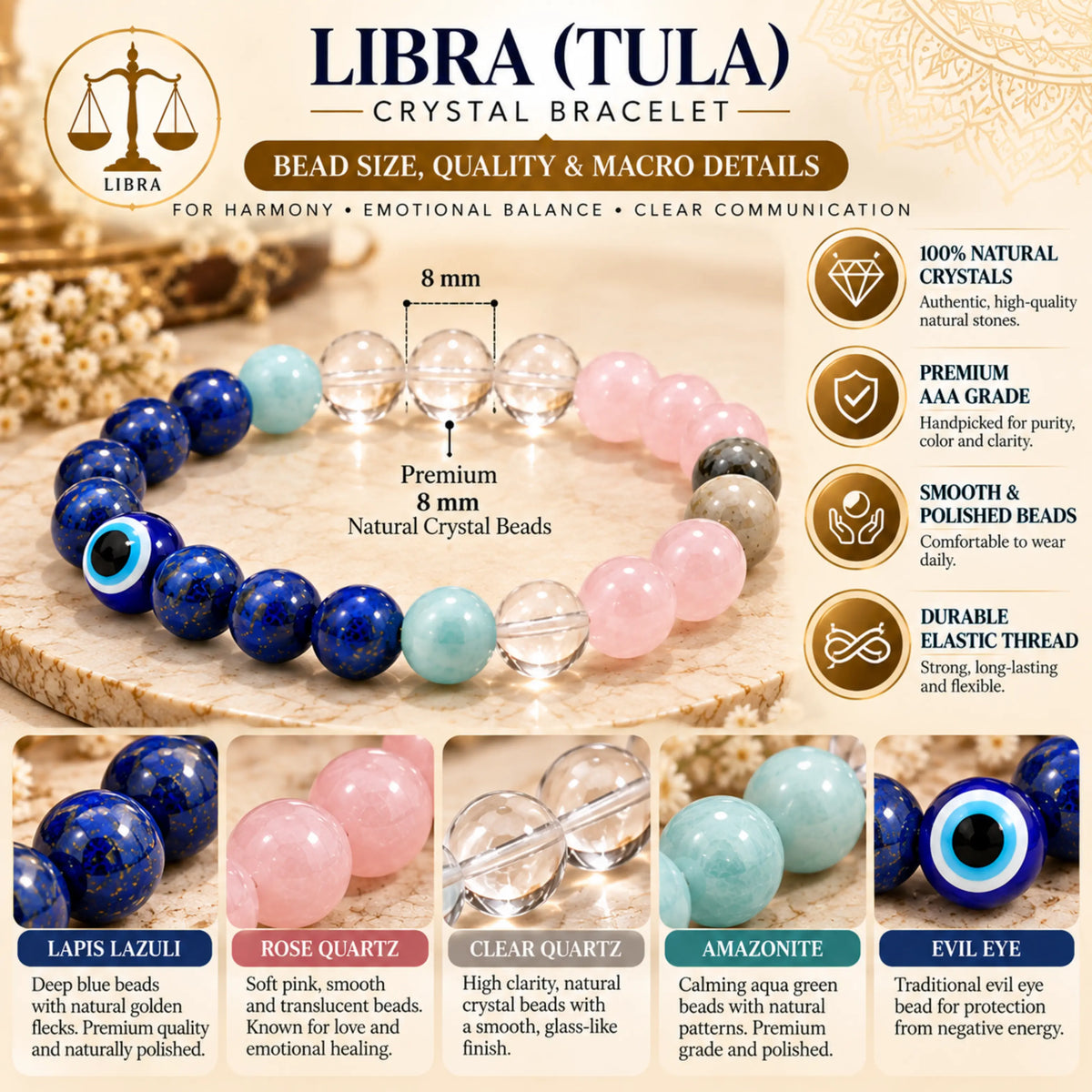Libra (Tula) Crystal Bracelet (Govt Lab Certified)