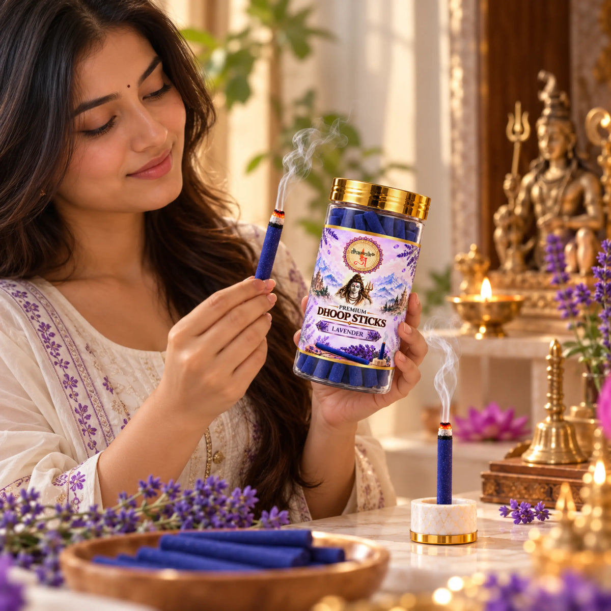 Lavender Dhoop Sticks – Pack of 3 (125g Each) | Premium Floral Fragrance for Puja & Meditation