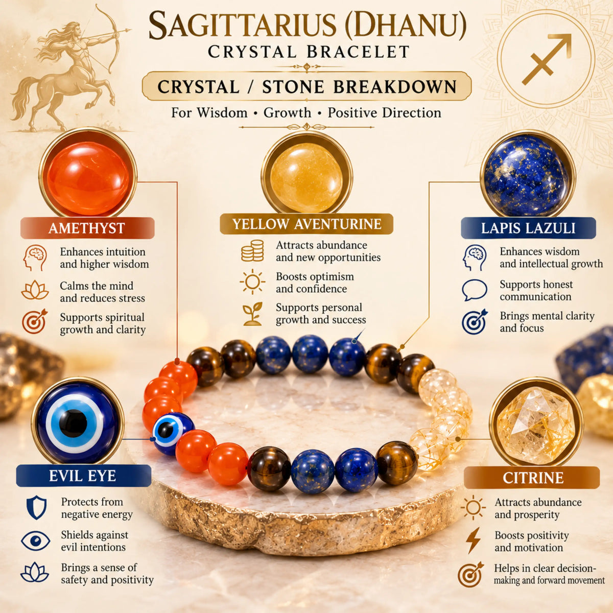Sagittarius (Dhanu) Crystal Bracelet (Govt Lab Certified)