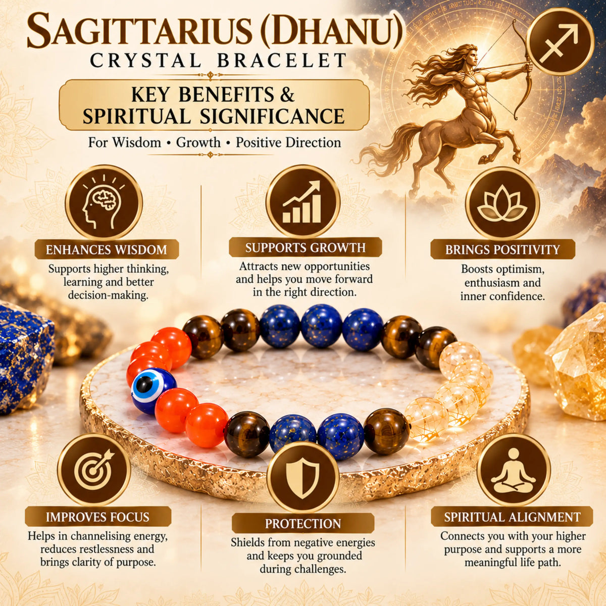Sagittarius (Dhanu) Crystal Bracelet (Govt Lab Certified)