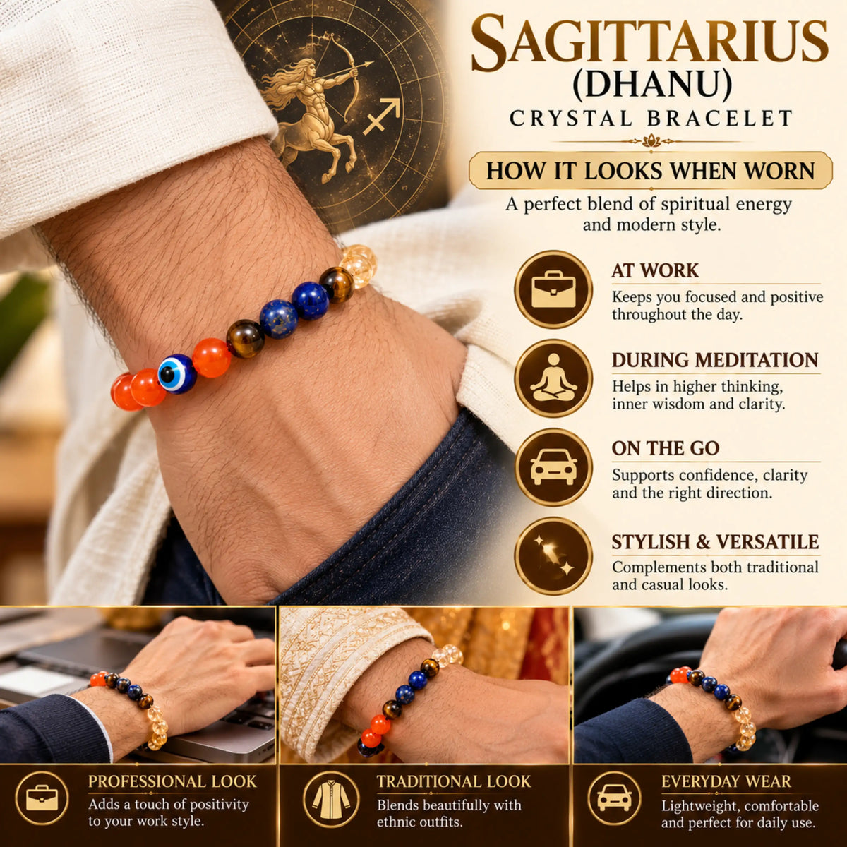 Sagittarius (Dhanu) Crystal Bracelet (Govt Lab Certified)