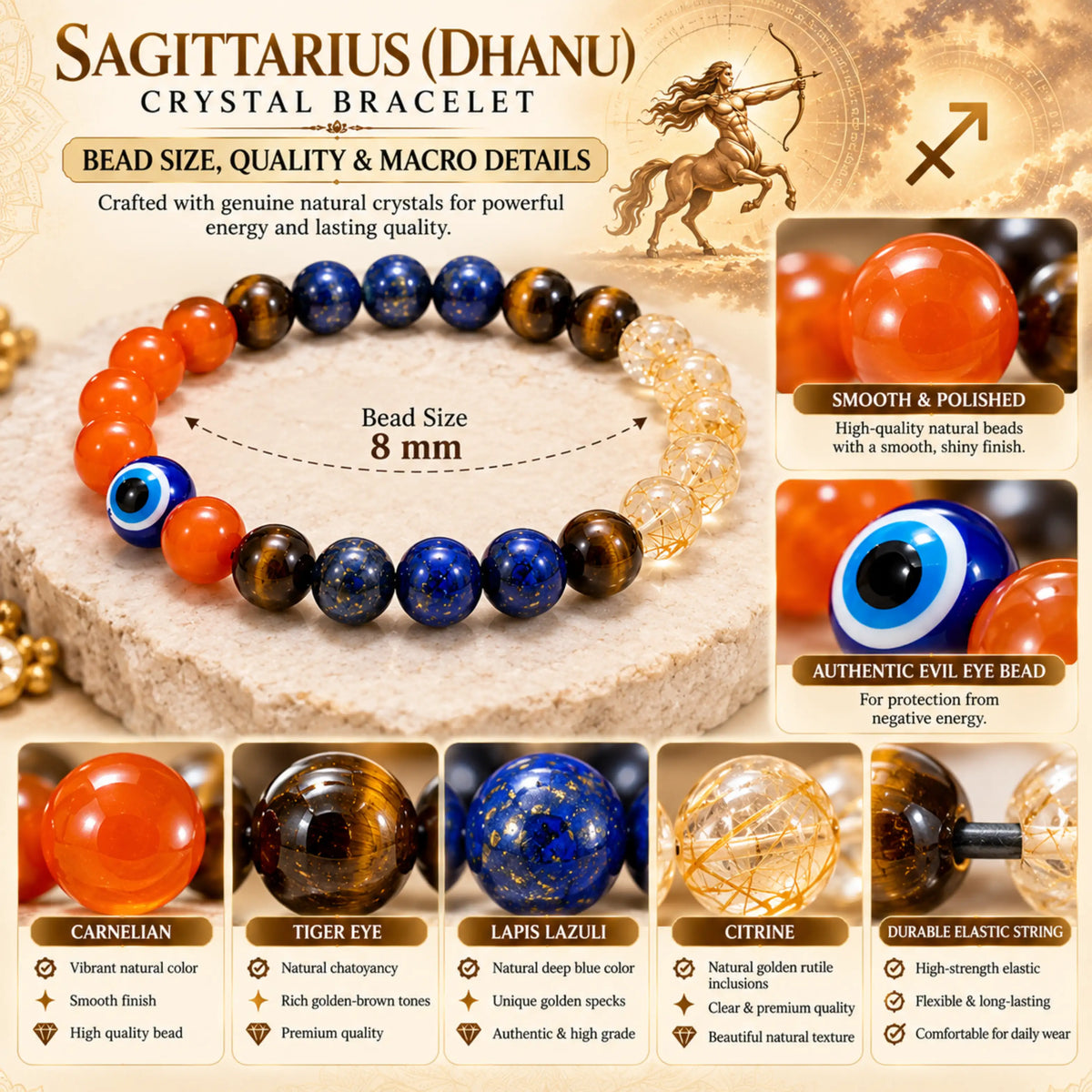 Sagittarius (Dhanu) Crystal Bracelet (Govt Lab Certified)