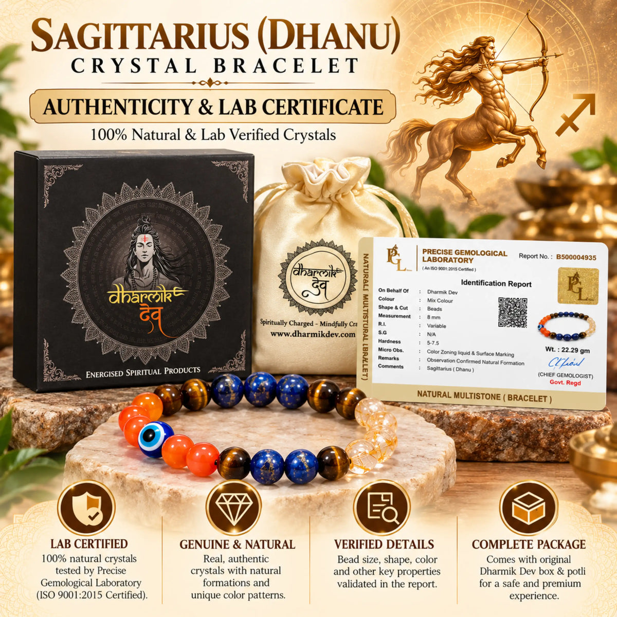 Sagittarius (Dhanu) Crystal Bracelet (Govt Lab Certified)