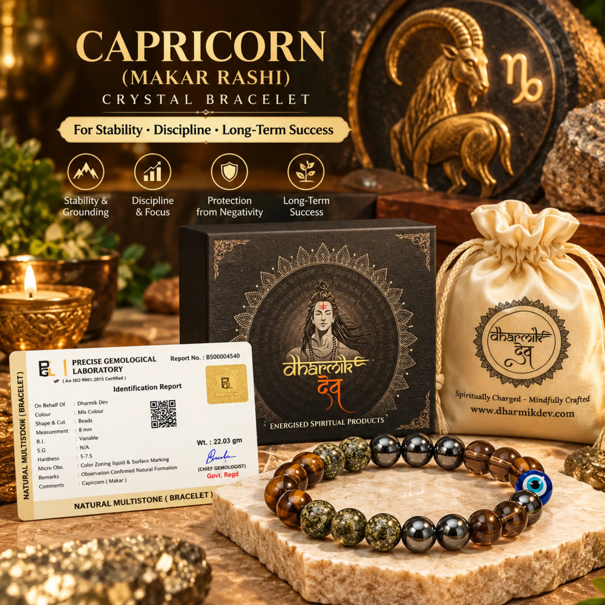Capricorn (Makar) Crystal Bracelet (Govt Lab Certified)