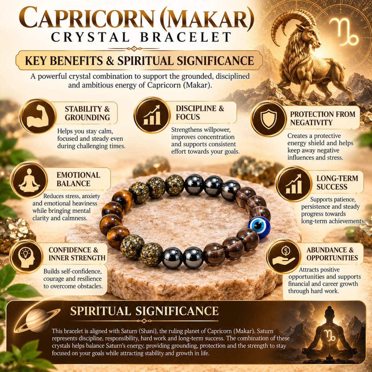Capricorn (Makar) Crystal Bracelet (Govt Lab Certified)