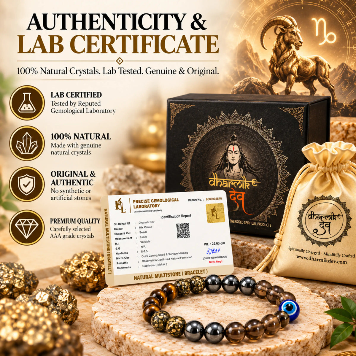 Capricorn (Makar) Crystal Bracelet (Govt Lab Certified)