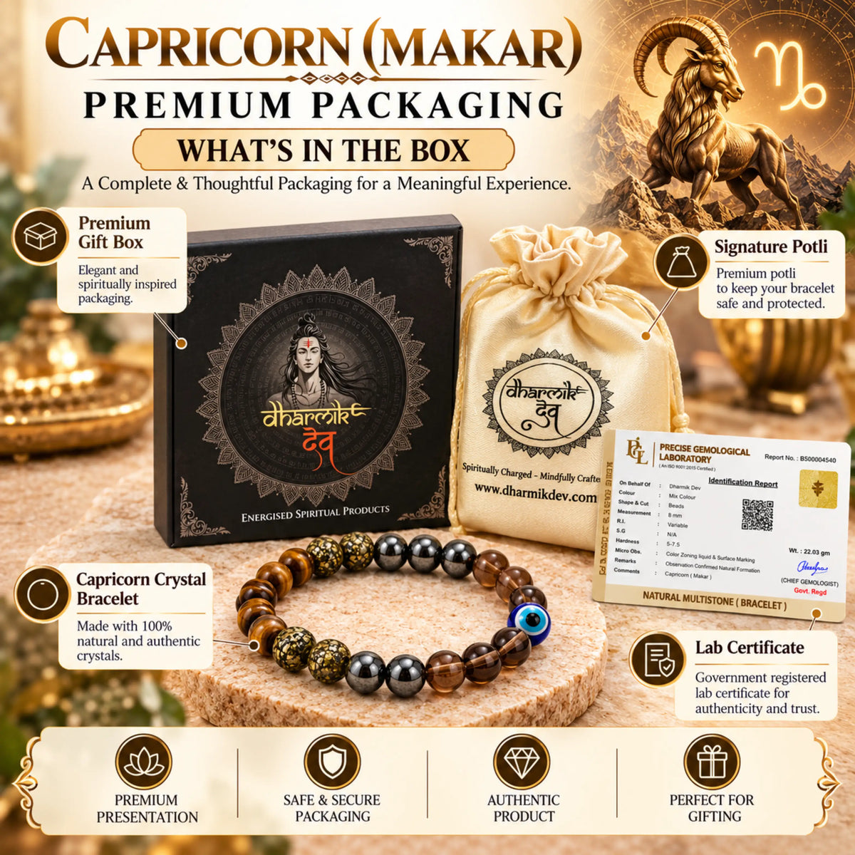 Capricorn (Makar) Crystal Bracelet (Govt Lab Certified)