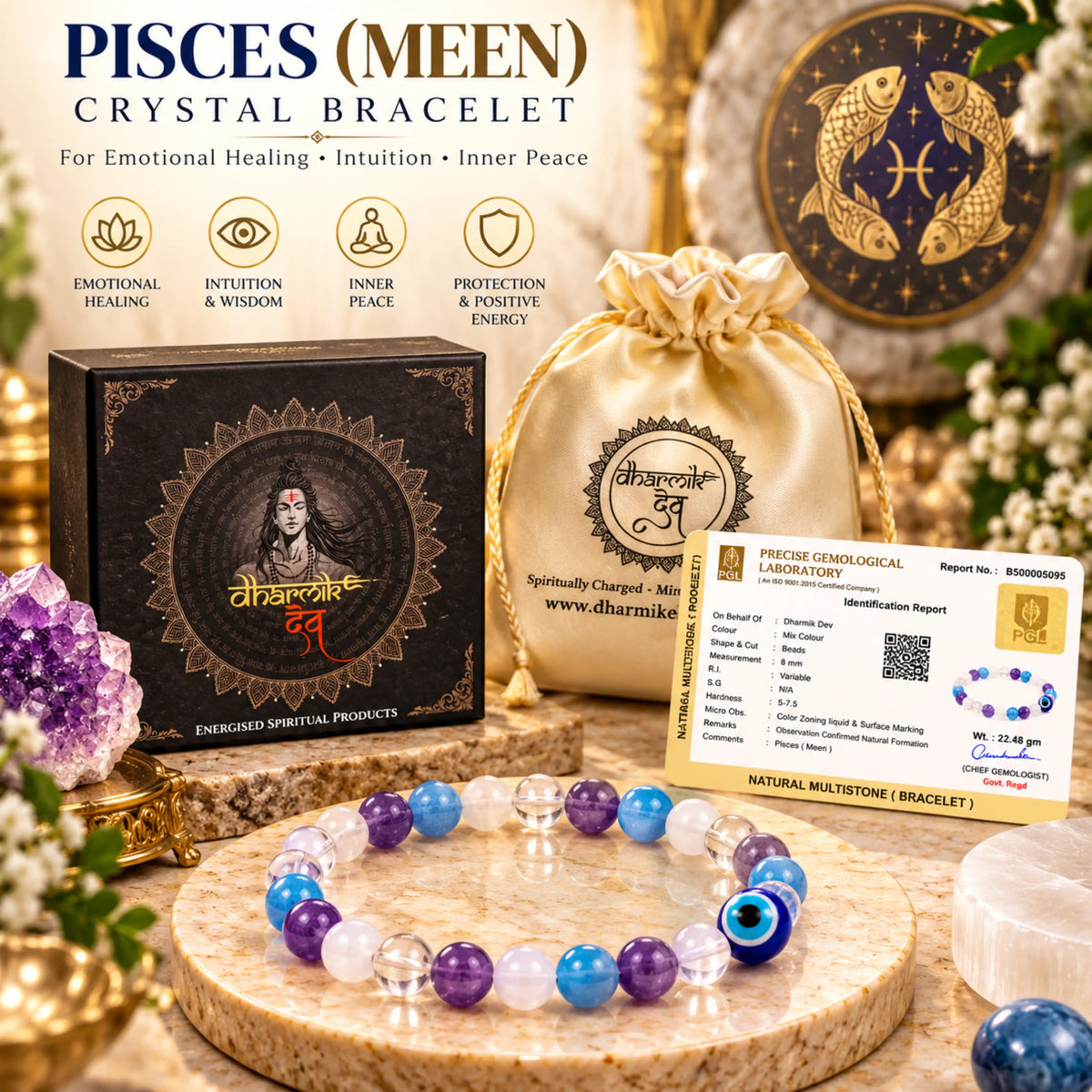 Pisces (Meen) Crystal Bracelet (Govt Lab Certified)