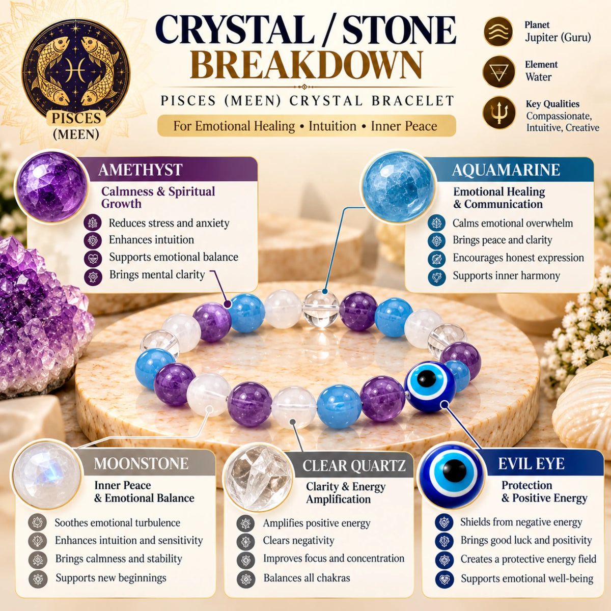 Pisces (Meen) Crystal Bracelet (Govt Lab Certified)