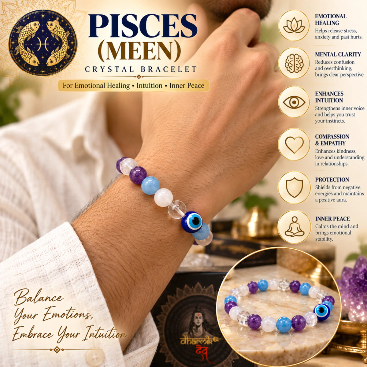 Pisces (Meen) Crystal Bracelet (Govt Lab Certified)