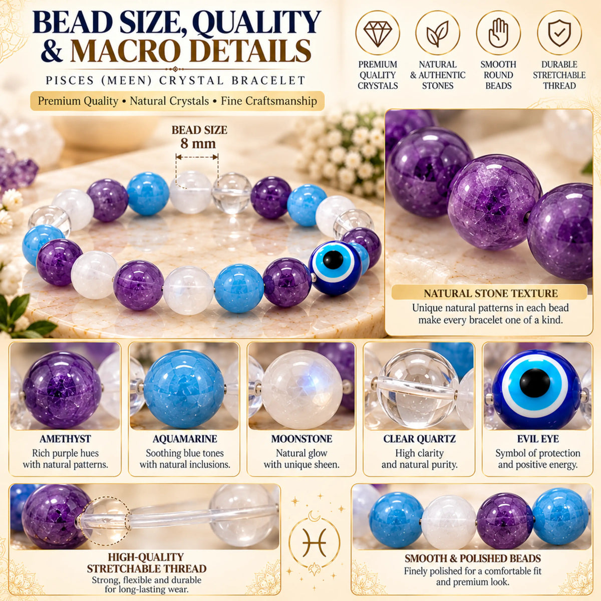 Pisces (Meen) Crystal Bracelet (Govt Lab Certified)