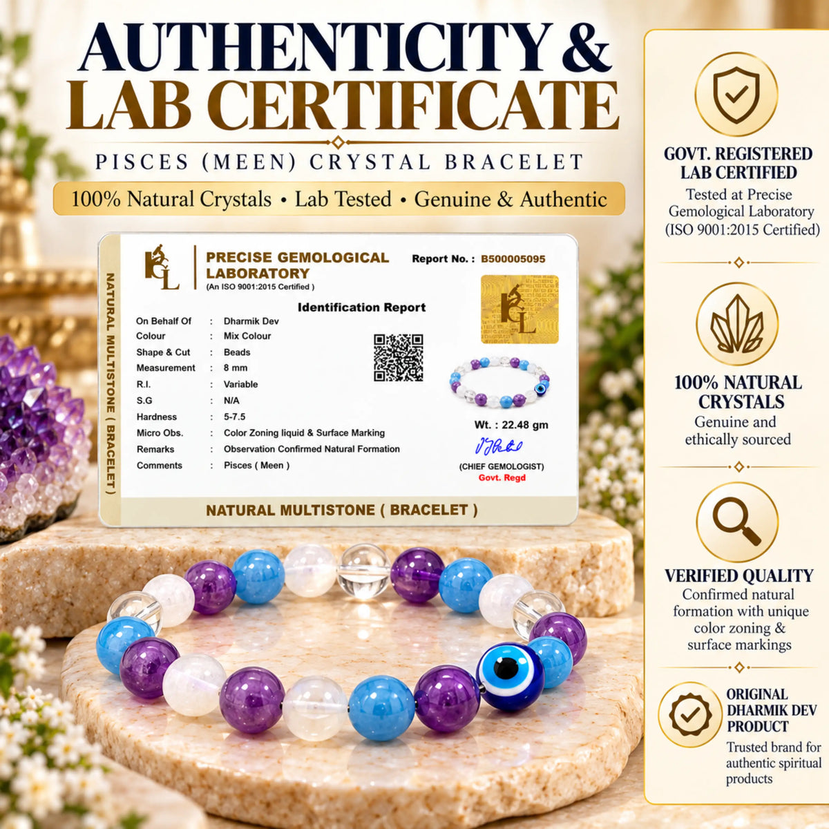 Pisces (Meen) Crystal Bracelet (Govt Lab Certified)