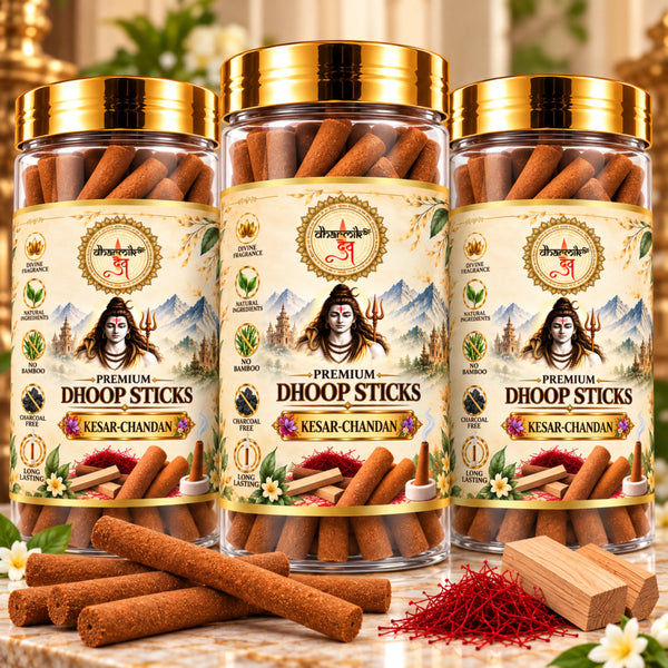 Kesar Chandan Dhoop Sticks – Pack of 3 (125g Each) | Premium Sandalwood Fragrance for Puja & Meditation