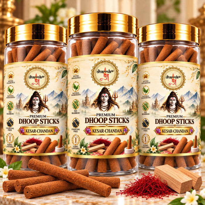 Kesar Chandan Dhoop Sticks – Pack of 3 (125g Each) | Premium Sandalwood Fragrance for Puja & Meditation