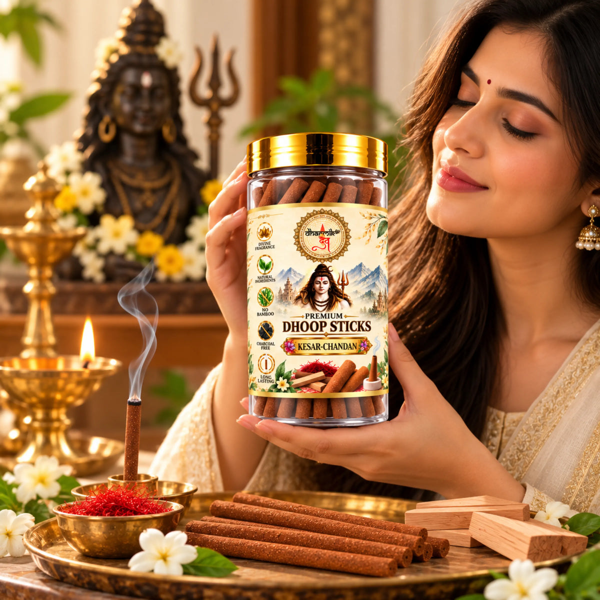 Kesar Chandan Dhoop Sticks – Pack of 3 (125g Each) | Premium Sandalwood Fragrance for Puja & Meditation