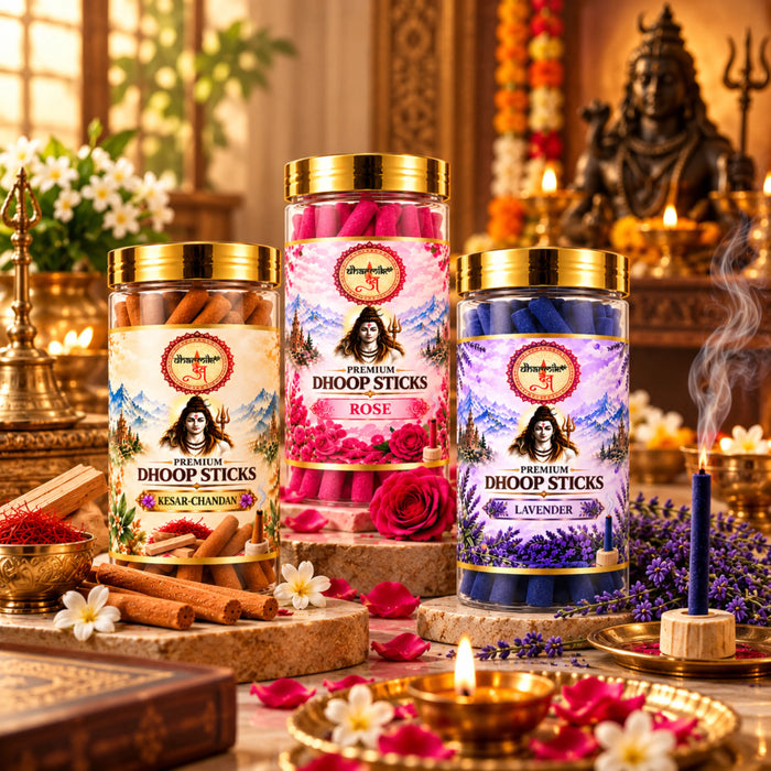 Kesar Chandan, Rose & Lavender Dhoop Sticks – 3 Fragrance Combo Pack (125g Each) | Premium Fragrances for Puja & Meditation