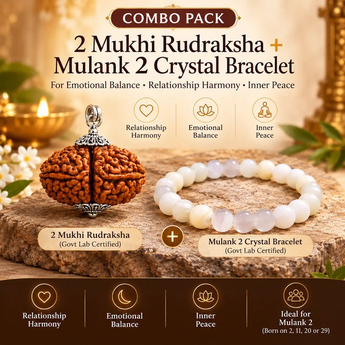 2 Mukhi Rudraksha + Mulank 2 Crystal Bracelet Combo (Govt Lab Certified)