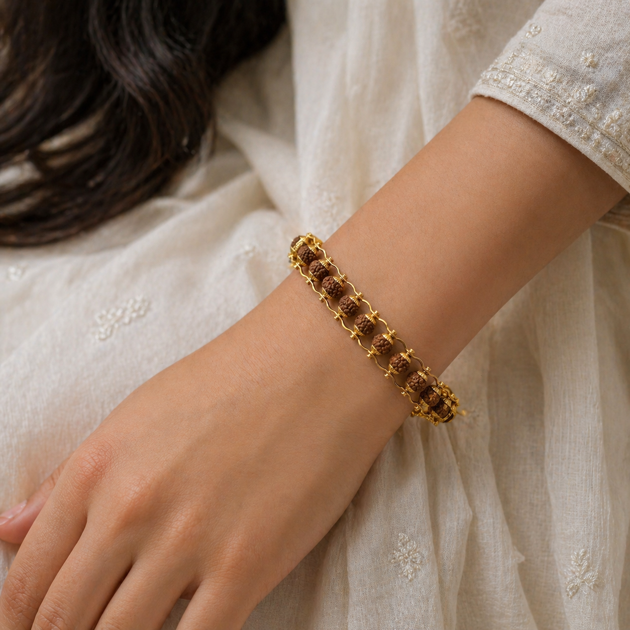 Gold Plated Modern Rudraksha Bracelet