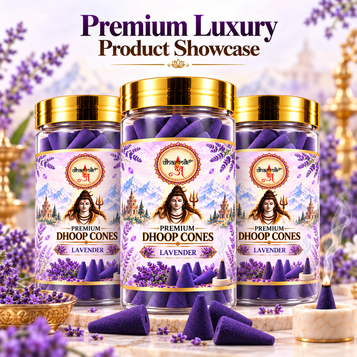 Lavender Dhoop Cones – Pack of 3 (125g Each) | Premium Floral Fragrance for Puja & Meditation