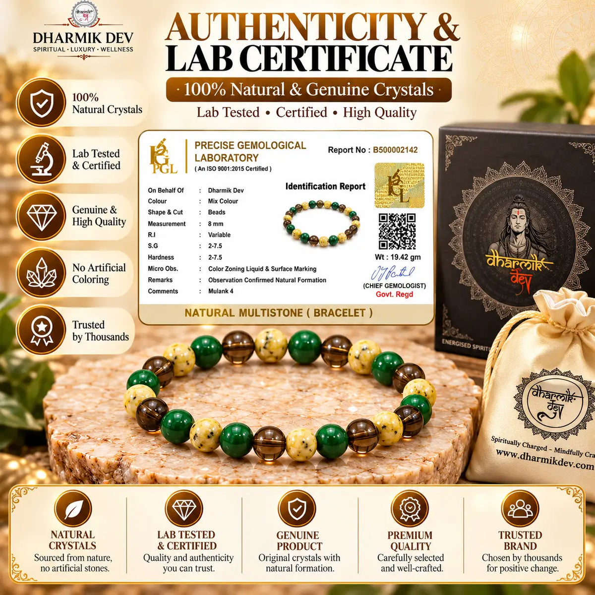 Mulank 4 Crystal Bracelet (Govt Lab Certified)