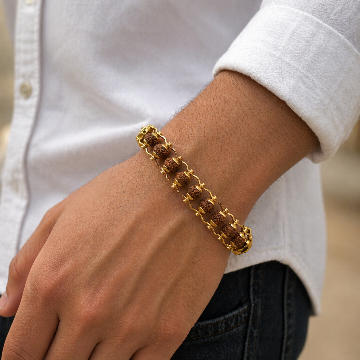 Gold Plated Modern Rudraksha Bracelet