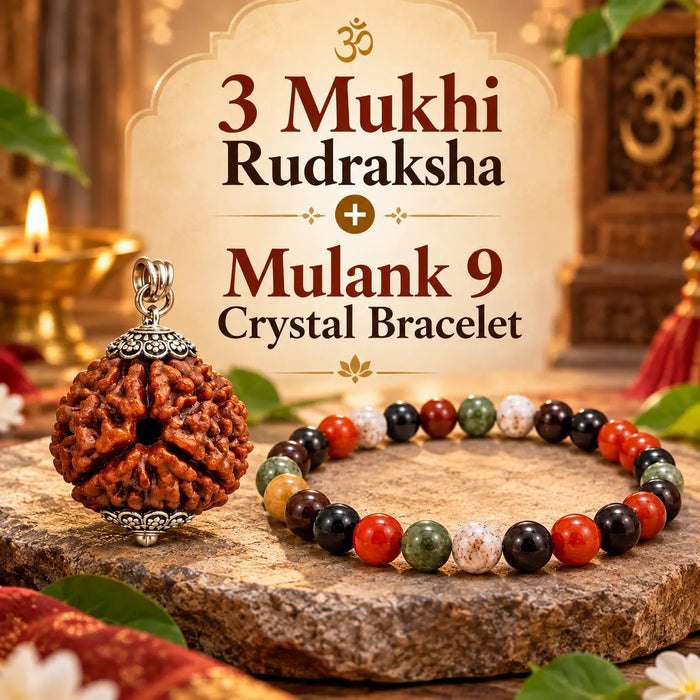 Mulank 9 Crystal Bracelet + 3 Mukhi Rudraksha Combo – Strength, Confidence & Positive Energy
