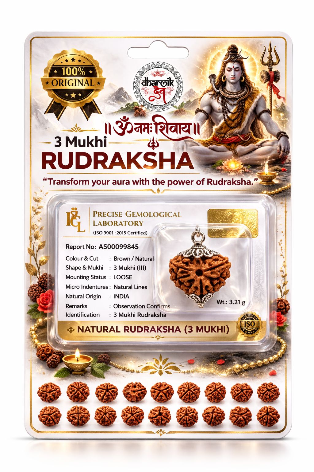 3 Mukhi Rudraksha (Government Lab Certified)