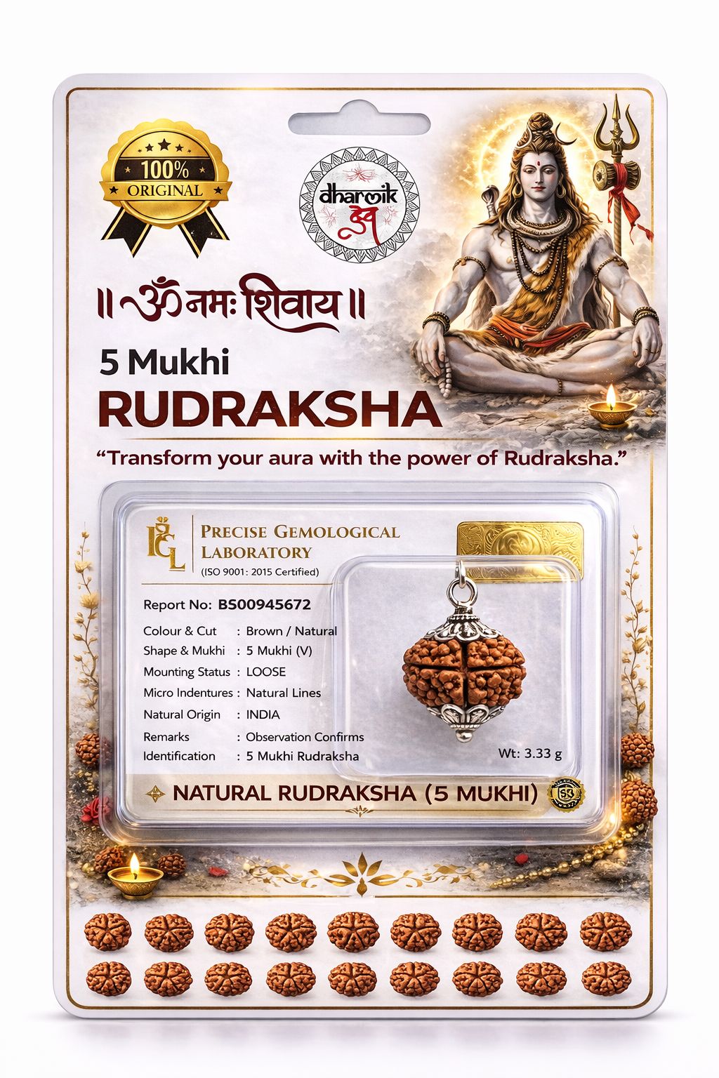 5 Mukhi Rudraksha (Government Lab Certified)