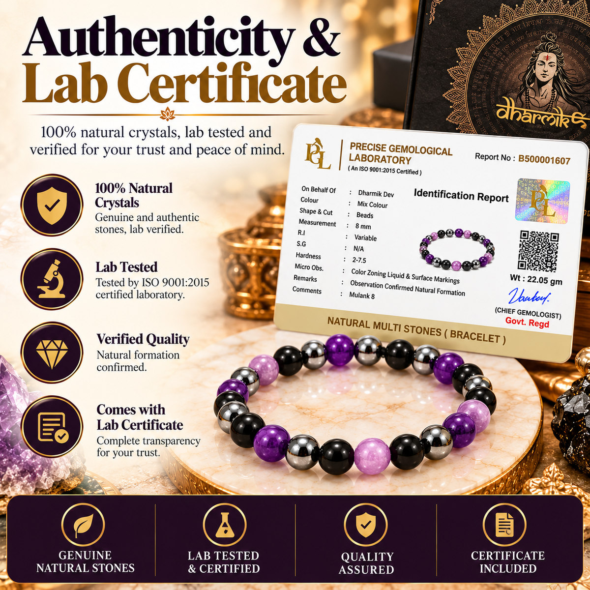 Mulank 8 Crystal Bracelet (Govt Lab Certified)