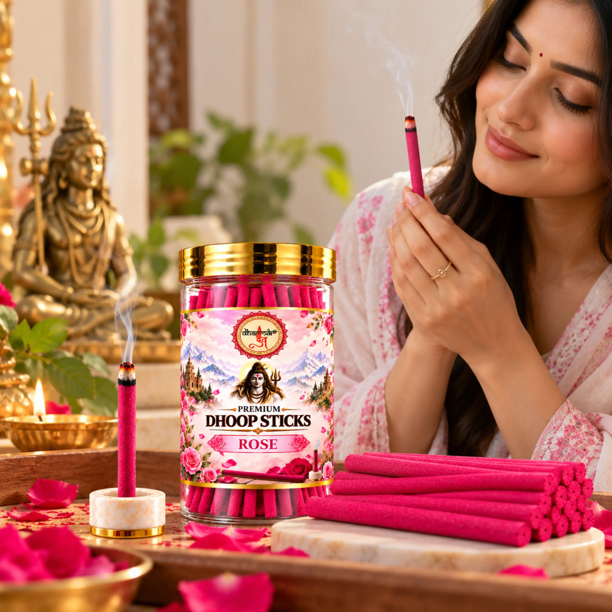 Rose Dhoop Sticks – Pack of 3 (125g Each) | Premium Floral Fragrance for Puja & Meditation