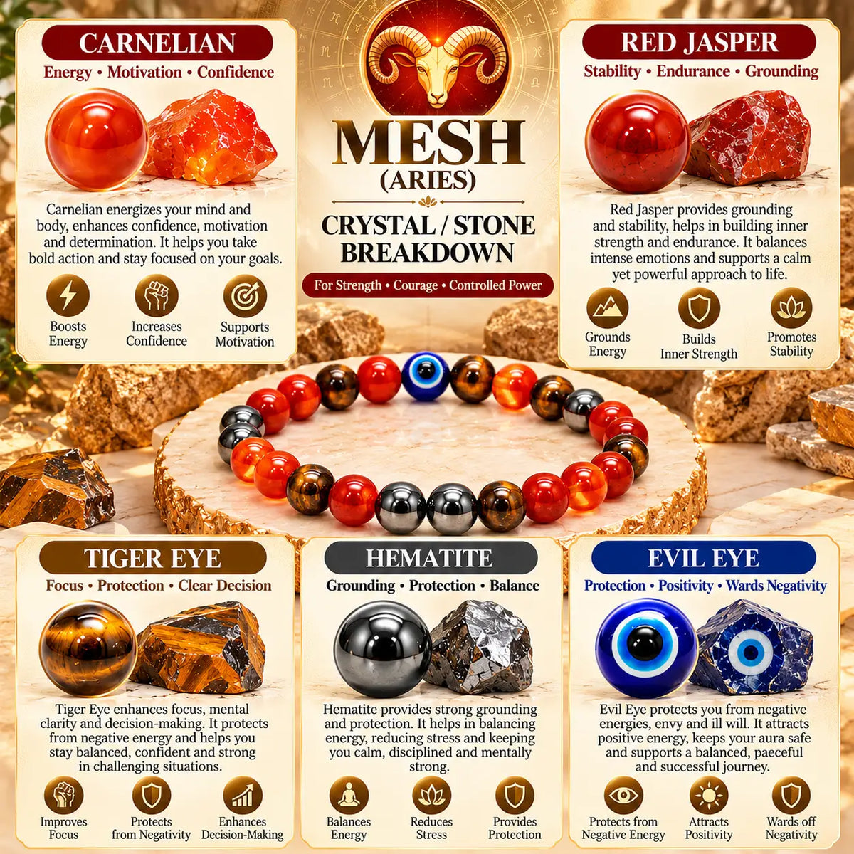 Aries (Mesha) Crystal Bracelet (Govt Lab Certified)