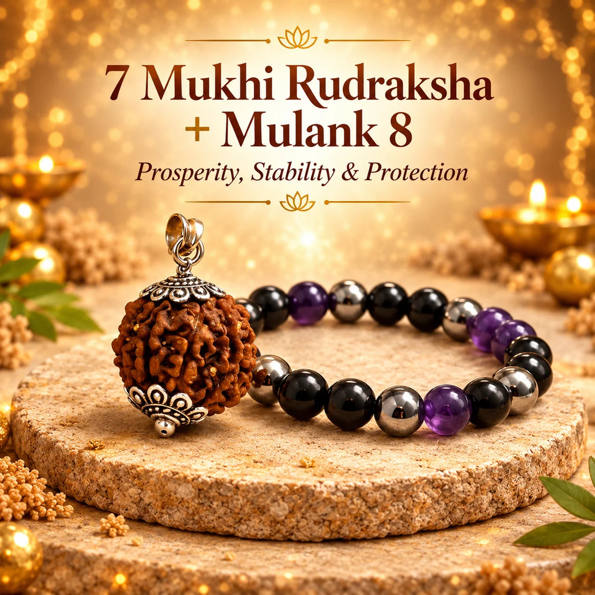 7 Mukhi Rudraksha & Mulank 8 Bracelet Combo