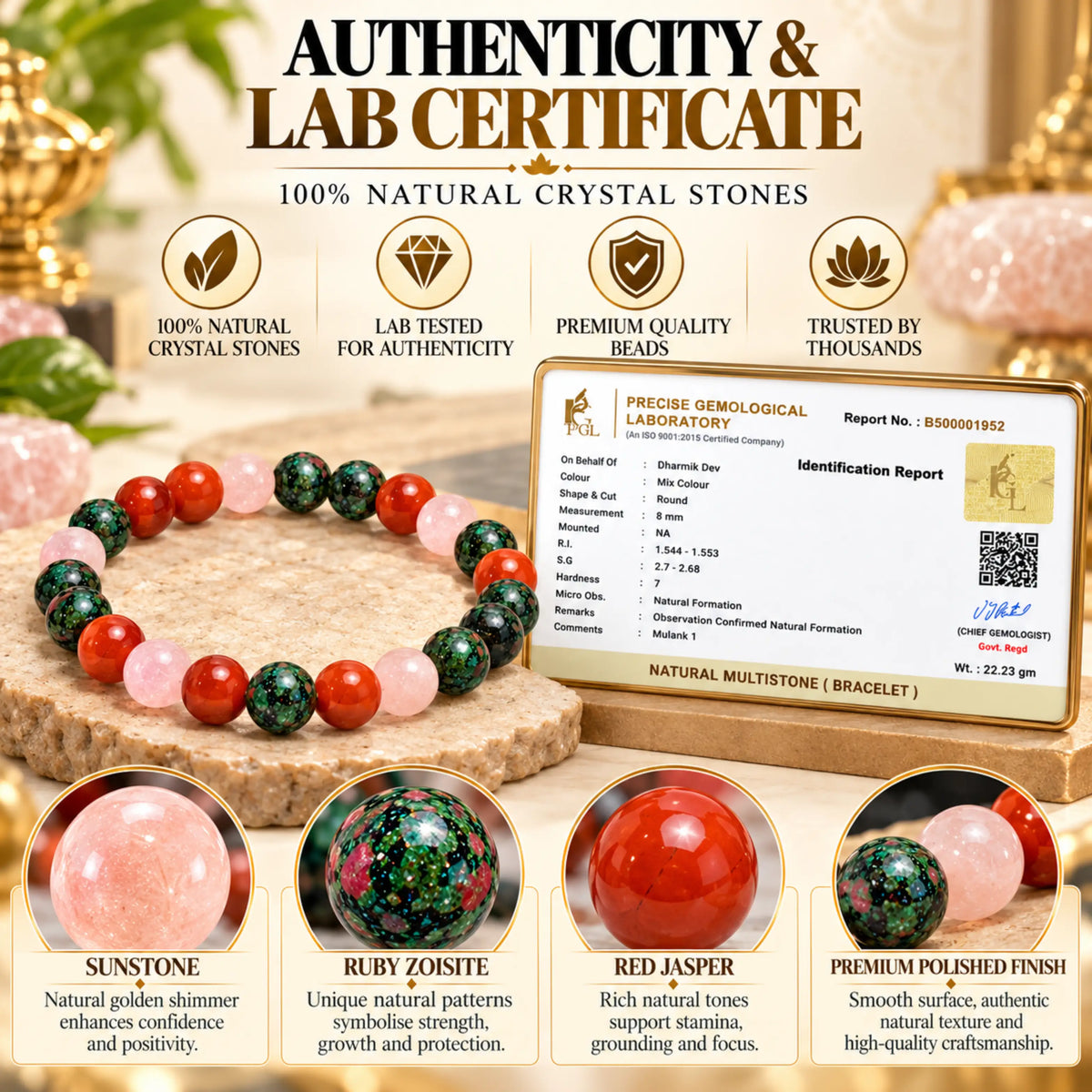 Mulank 1 Crystal Bracelet (Govt Lab Certified)