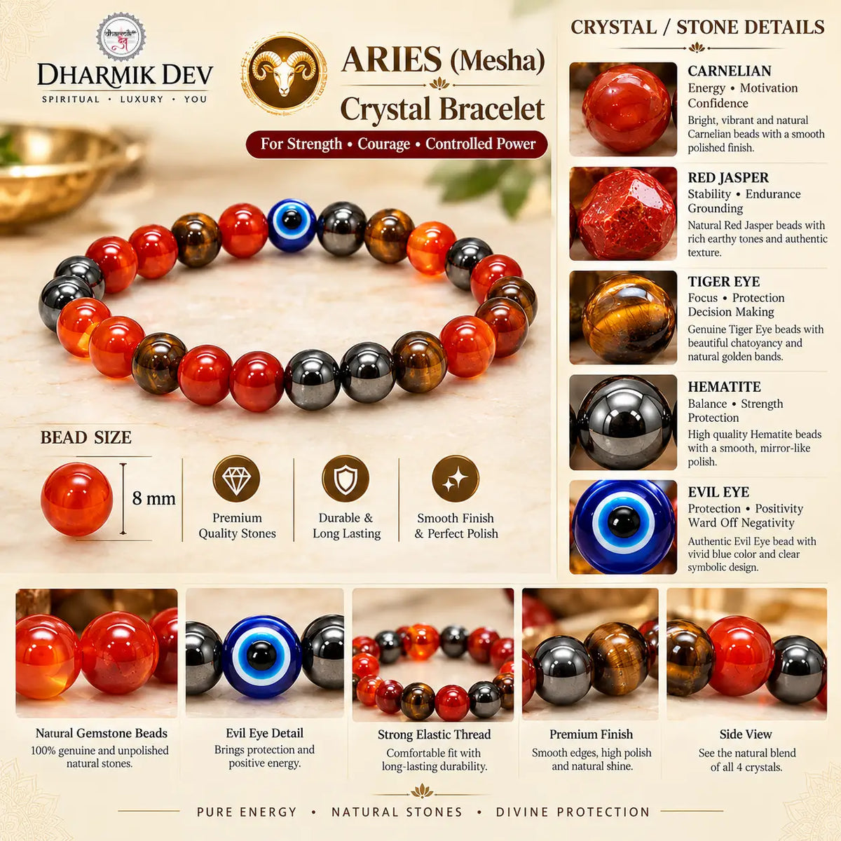 Aries (Mesha) Crystal Bracelet (Govt Lab Certified)