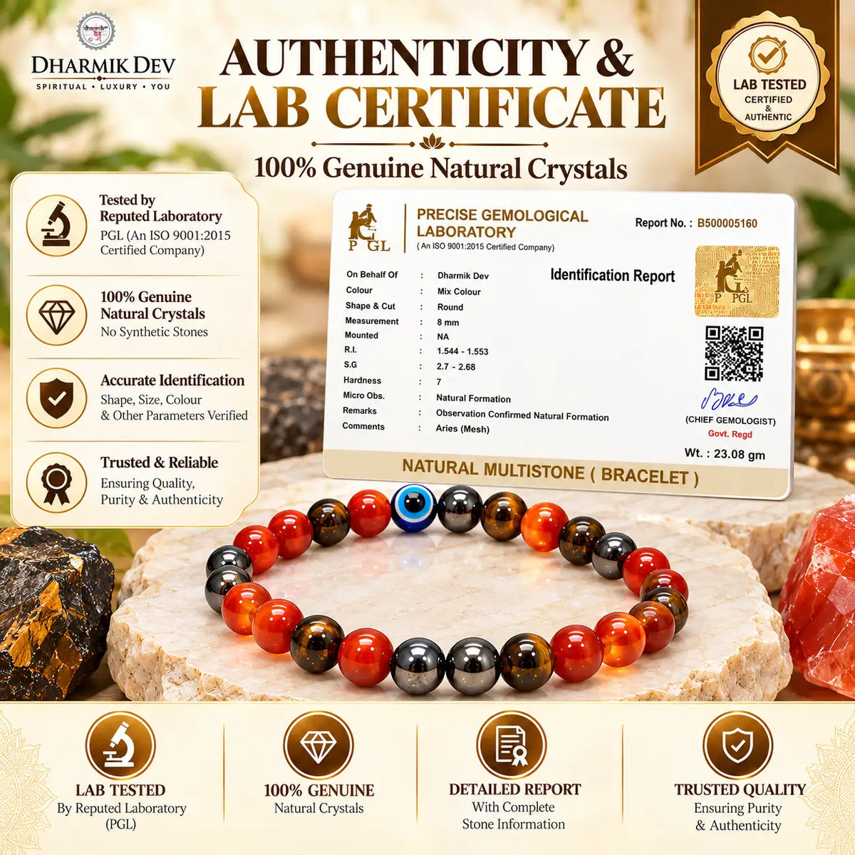 Aries (Mesha) Crystal Bracelet (Govt Lab Certified)