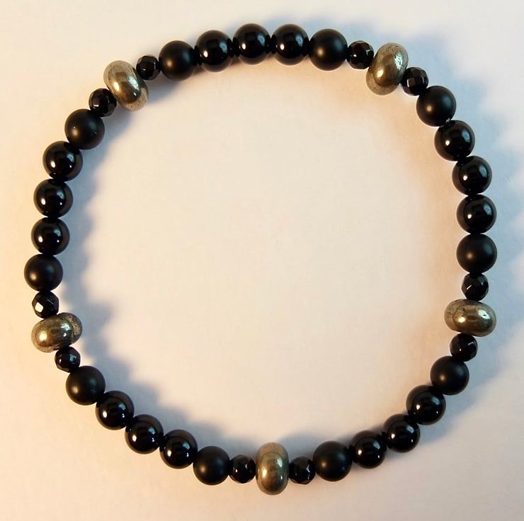 Richie Rich Bracelet with Pyrite & Black Obsidian