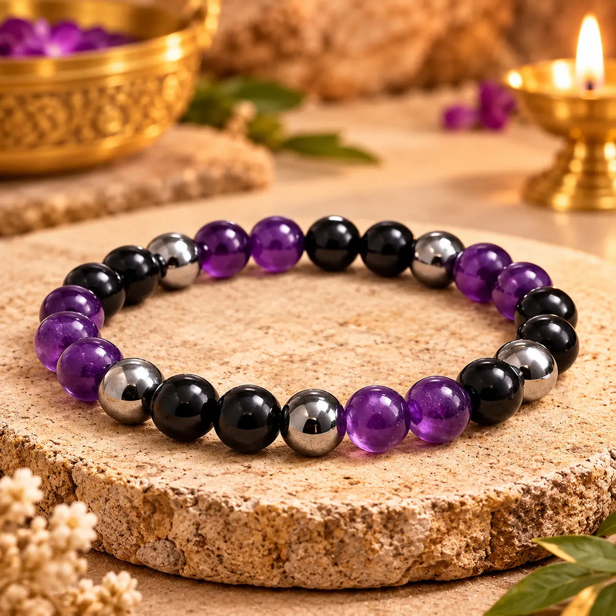 7 Mukhi Rudraksha & Mulank 8 Crystal Bracelet Combo