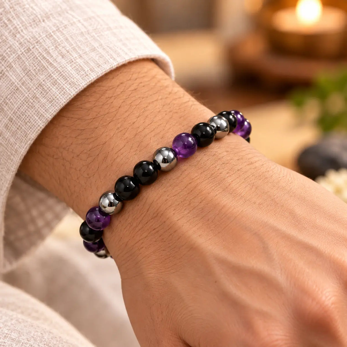 7 Mukhi Rudraksha & Mulank 8 Crystal Bracelet Combo