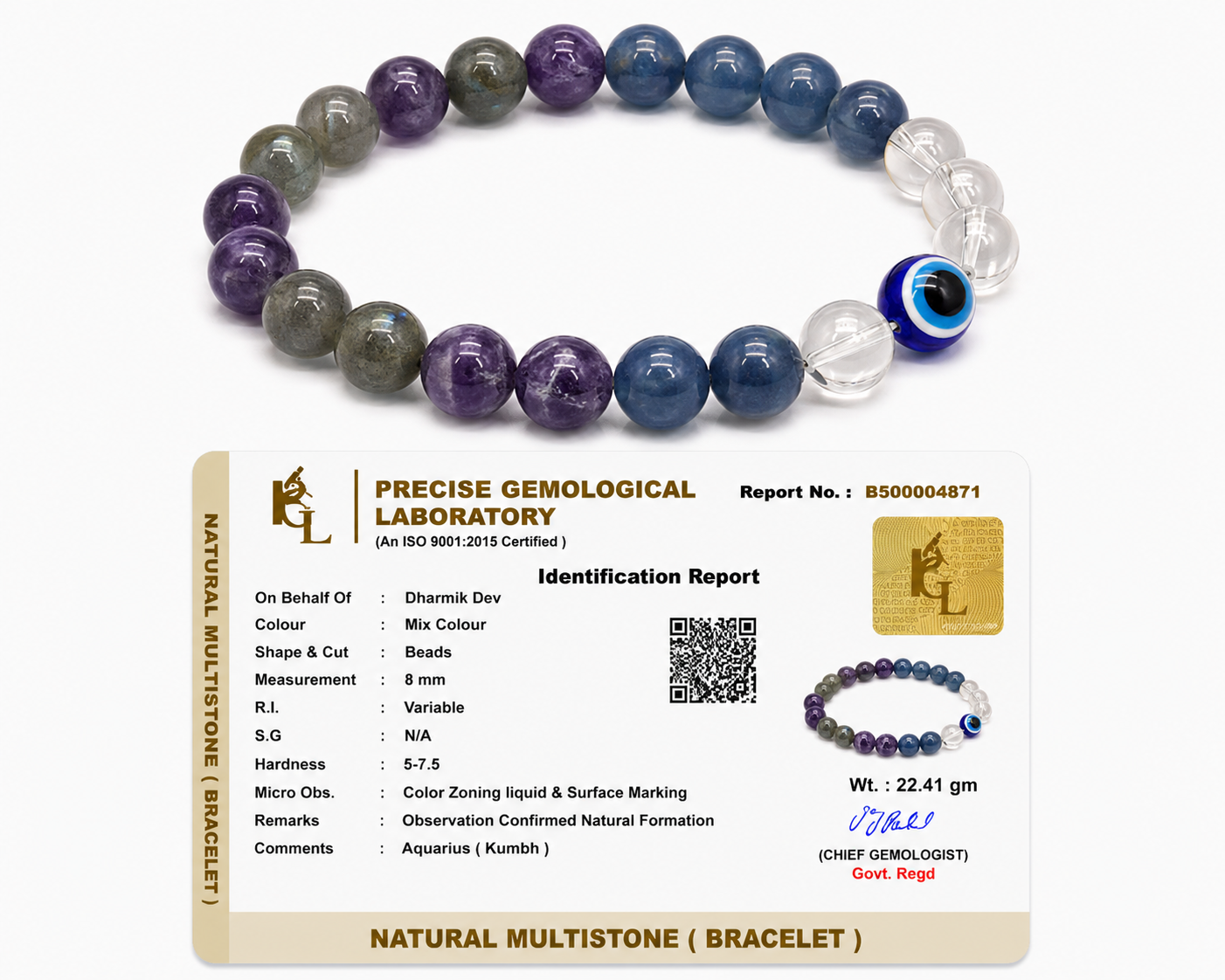 Aquarius (Kumbh) Crystal Bracelet (Govt Lab Certified)