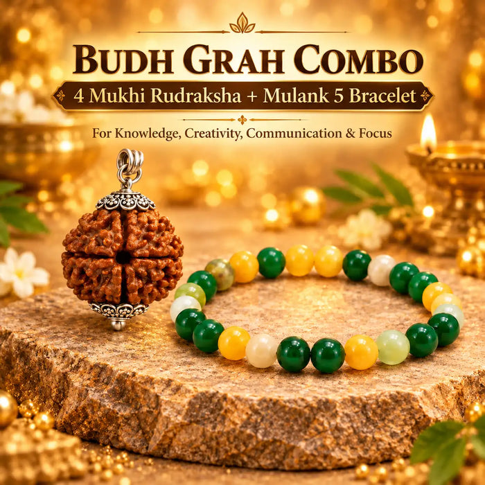 Mulank 5 Crystal Bracelet + 4 Mukhi Rudraksha Combo | Govt. Lab Certified