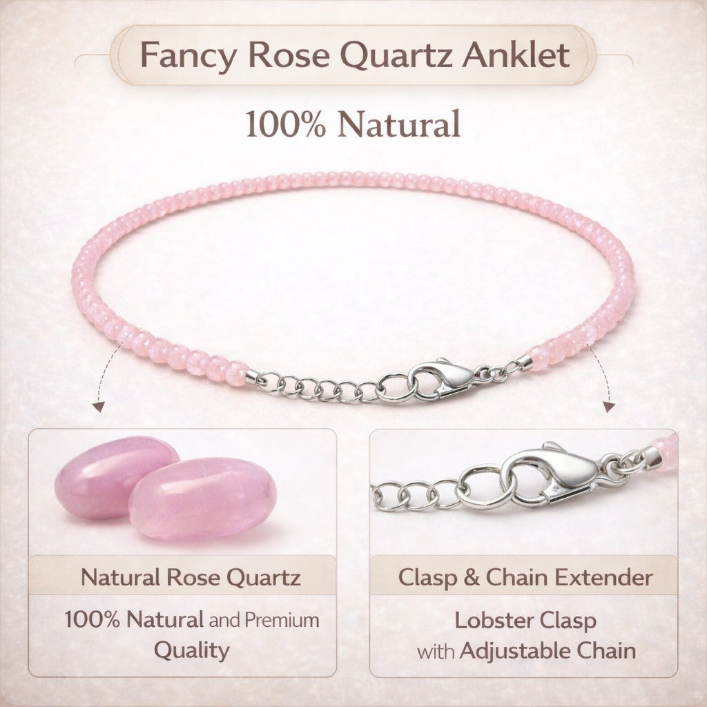 Rose Quartz Anklet 100% Original with Certificate