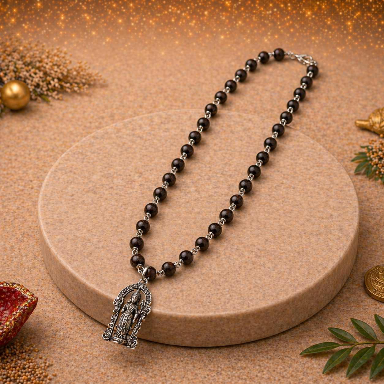 Murugan Pendant Silver Plated Karungali Mala