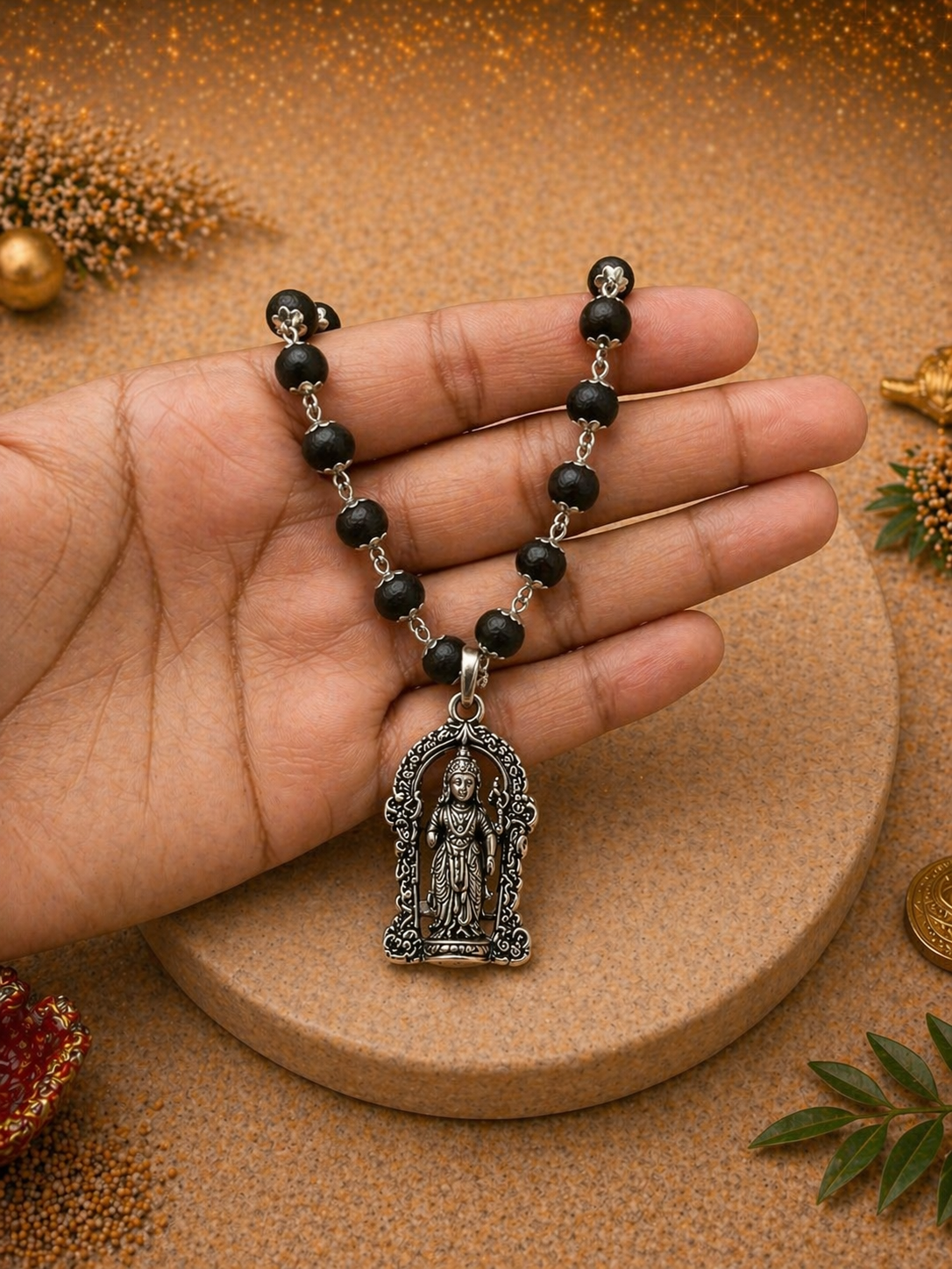 Murugan Pendant Silver Plated Karungali Mala