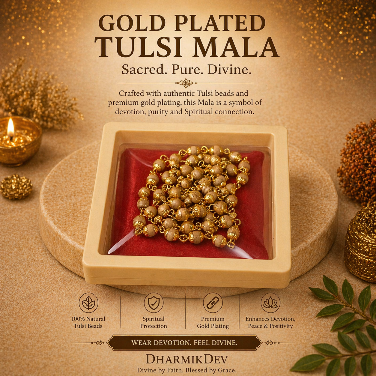 Gold Plated Tulsi Mala